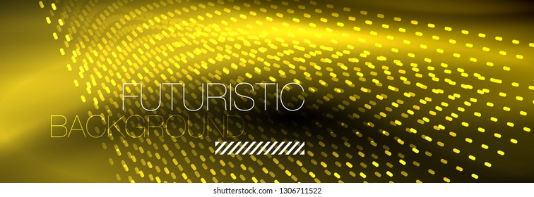 Glowing light particles in dark neon space, magic glow shiny abstract background. Vector design