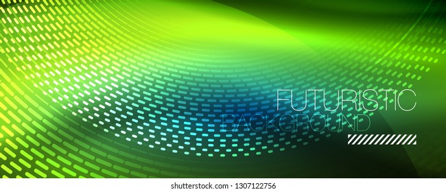 Glowing light particles in dark neon space, magic glow shiny abstract background. Vector design