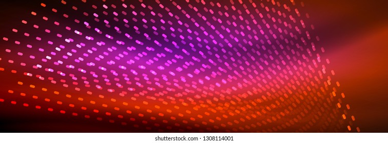Glowing light particles in dark neon space, magic glow shiny abstract background. Vector design