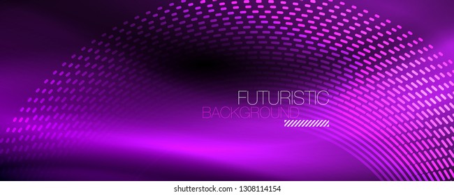 Glowing light particles in dark neon space, magic glow shiny abstract background. Vector design