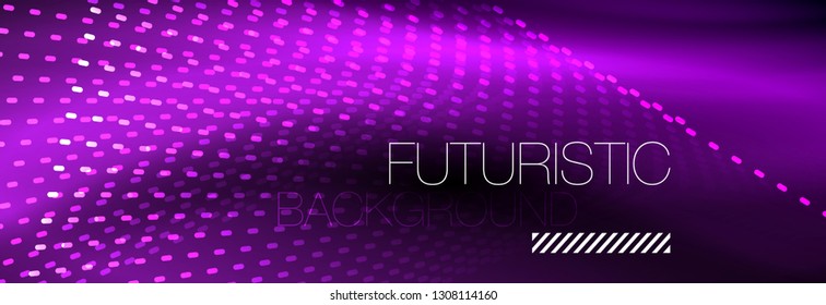 Glowing light particles in dark neon space, magic glow shiny abstract background. Vector design