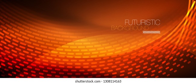 Partículas de luz brillantes en el espacio de neón oscuro, fondo abstracto brillante mágico. Diseño de vectores