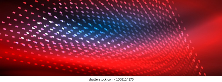Glowing light particles in dark neon space, magic glow shiny abstract background. Vector design