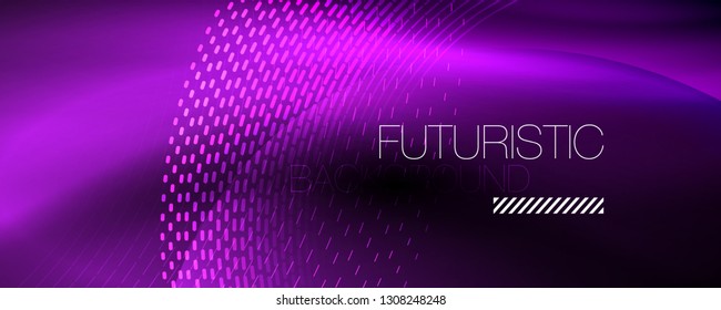 Glowing light particles in dark neon space, magic glow shiny abstract background. Vector design