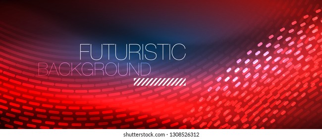 Partículas de luz brillantes en el espacio de neón oscuro, fondo abstracto brillante mágico. Diseño de vectores