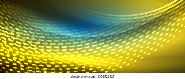 Glowing light particles in dark neon space, magic glow shiny abstract background. Vector design