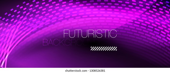 Partículas luminosas brilhantes no espaço neônico escuro, fundo abstrato brilhante e brilhante. Design vetorial