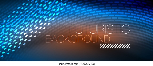 Glowing light particles in dark neon space, magic glow shiny abstract background. Vector design