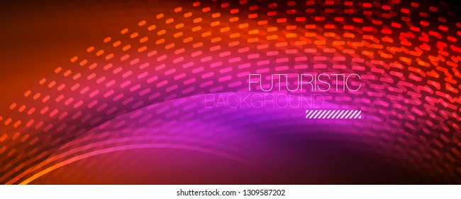Glowing light particles in dark neon space, magic glow shiny abstract background. Vector design