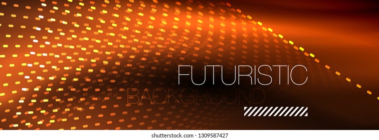 Glowing light particles in dark neon space, magic glow shiny abstract background. Vector design