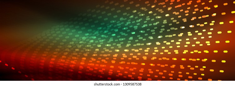Glowing light particles in dark neon space, magic glow shiny abstract background. Vector design