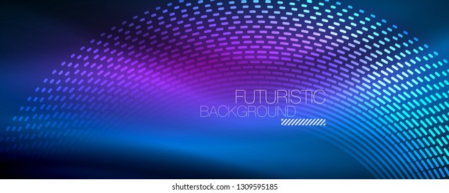 Glowing light particles in dark neon space, magic glow shiny abstract background. Vector design