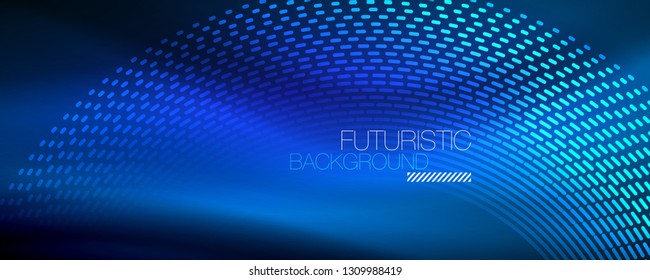 Glowing light particles in dark neon space, magic glow shiny abstract background. Vector design