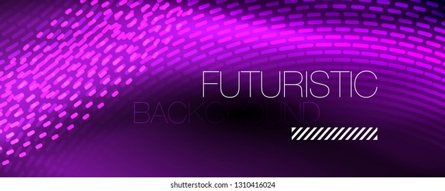 Glowing light particles in dark neon space, magic glow shiny abstract background. Vector design