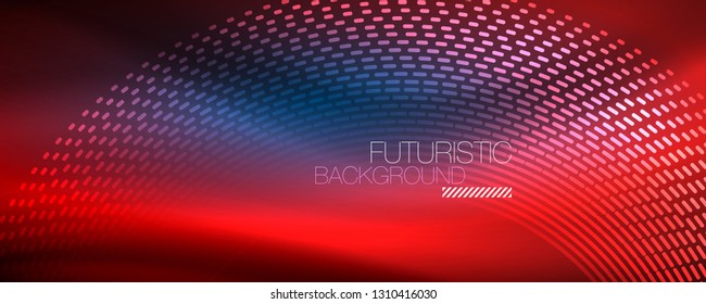 Partículas de luz brillantes en el espacio de neón oscuro, fondo abstracto brillante mágico. Diseño de vectores