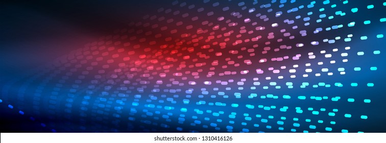 Glowing light particles in dark neon space, magic glow shiny abstract background. Vector design