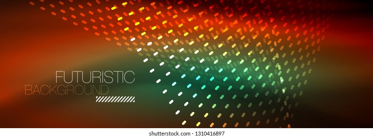 Glowing light particles in dark neon space, magic glow shiny abstract background. Vector design