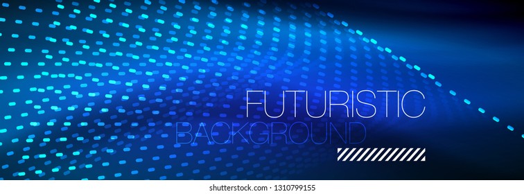Glowing light particles in dark neon space, magic glow shiny abstract background. Vector design