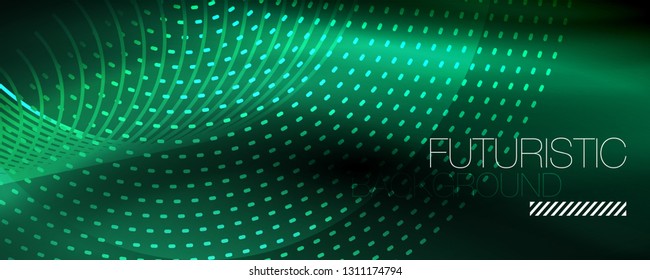 Glowing light particles in dark neon space, magic glow shiny abstract background. Vector design