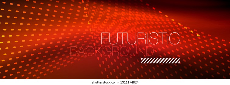 Glowing light particles in dark neon space, magic glow shiny abstract background. Vector design
