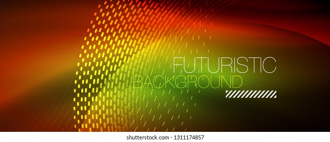 Glowing light particles in dark neon space, magic glow shiny abstract background. Vector design