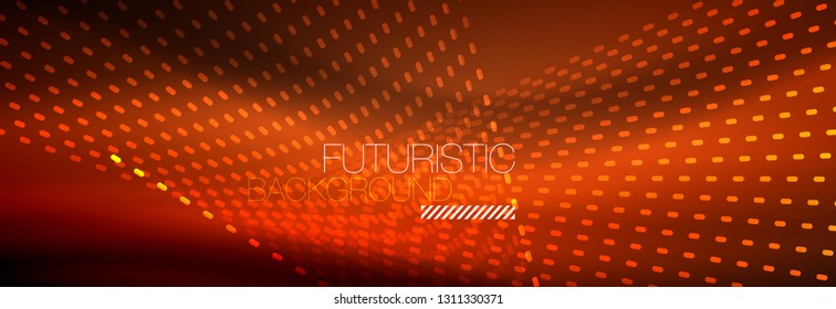 Glowing light particles in dark neon space, magic glow shiny abstract background. Vector design