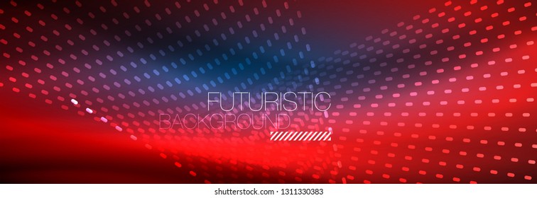 Glowing light particles in dark neon space, magic glow shiny abstract background. Vector design