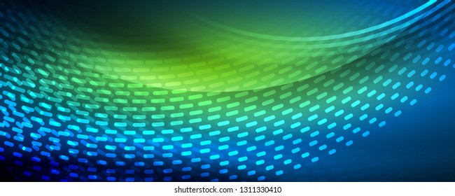 Glowing light particles in dark neon space, magic glow shiny abstract background. Vector design