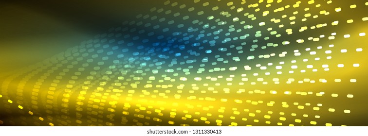 Glowing light particles in dark neon space, magic glow shiny abstract background. Vector design