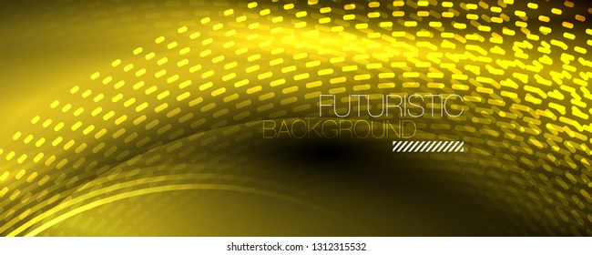 Glowing light particles in dark neon space, magic glow shiny abstract background. Vector design