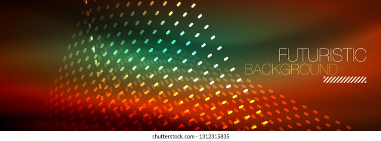 Glowing light particles in dark neon space, magic glow shiny abstract background. Vector design