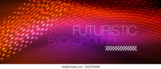 Glowing light particles in dark neon space, magic glow shiny abstract background. Vector design