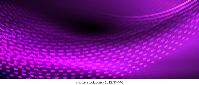 Partículas de luz brillantes en el espacio de neón oscuro, fondo abstracto brillante mágico. Diseño de vectores