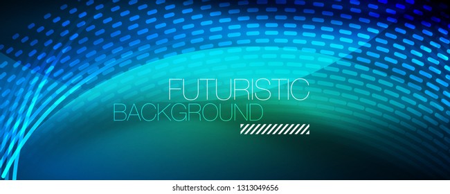 Glowing light particles in dark neon space, magic glow shiny abstract background. Vector design