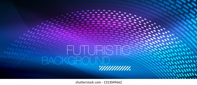 Glowing light particles in dark neon space, magic glow shiny abstract background. Vector design