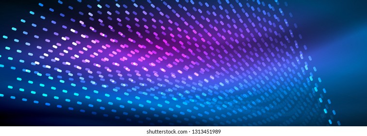 Glowing light particles in dark neon space, magic glow shiny abstract background. Vector design