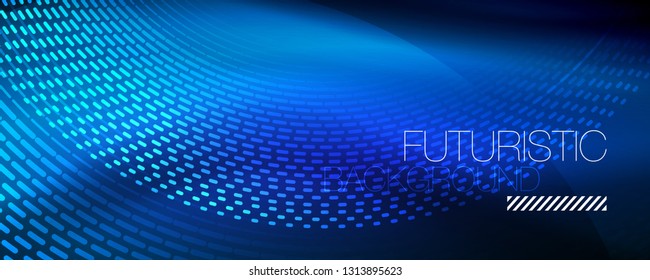Glowing light particles in dark neon space, magic glow shiny abstract background. Vector design