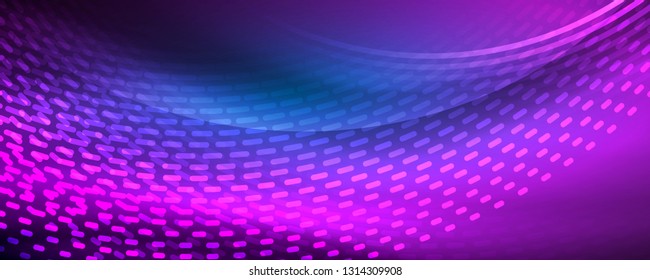 Glowing light particles in dark neon space, magic glow shiny abstract background. Vector design