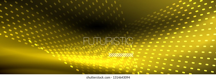 Glowing light particles in dark neon space, magic glow shiny abstract background. Vector design