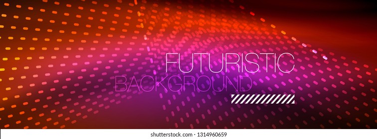 Glowing light particles in dark neon space, magic glow shiny abstract background. Vector design
