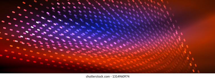 Glowing light particles in dark neon space, magic glow shiny abstract background. Vector design