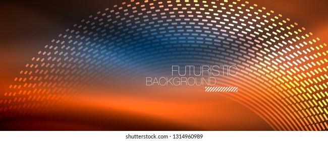 Glowing light particles in dark neon space, magic glow shiny abstract background. Vector design
