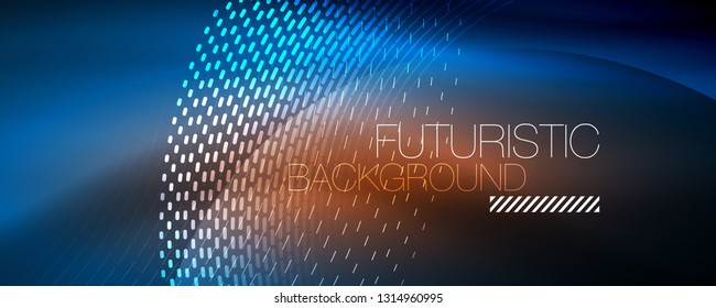 Glowing light particles in dark neon space, magic glow shiny abstract background. Vector design