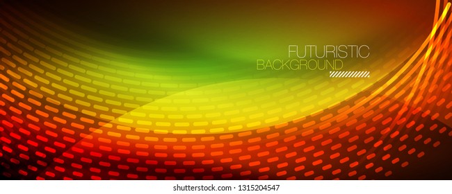 Partículas de luz brillantes en el espacio de neón oscuro, fondo abstracto brillante mágico. Diseño de vectores