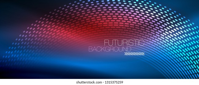 Glowing light particles in dark neon space, magic glow shiny abstract background. Vector design