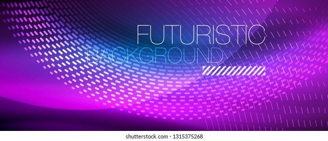 Glowing light particles in dark neon space, magic glow shiny abstract background. Vector design