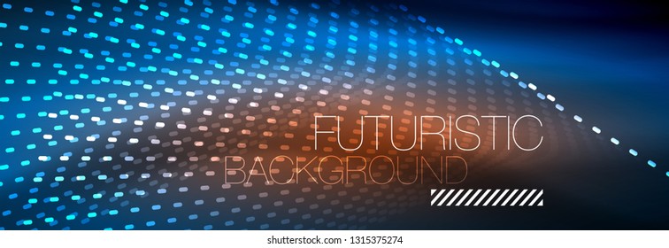 Glowing light particles in dark neon space, magic glow shiny abstract background. Vector design