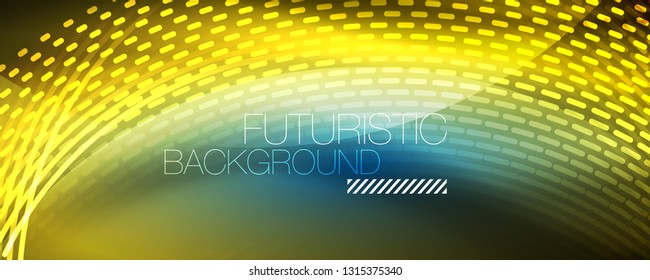 Glowing light particles in dark neon space, magic glow shiny abstract background. Vector design