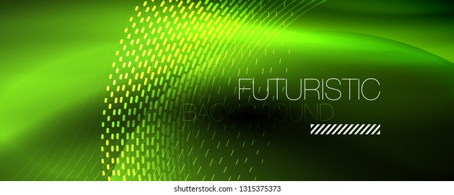 Glowing light particles in dark neon space, magic glow shiny abstract background. Vector design