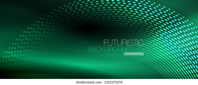 Glowing light particles in dark neon space, magic glow shiny abstract background. Vector design
